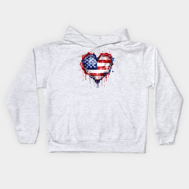 American Flag Heart Kids Hoodie by Chromatic Fusion Studio